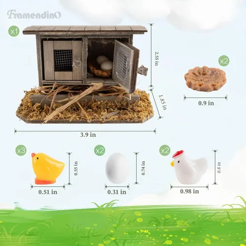 Vista 2 de Framendino, Paquete de 10 mini adornos de madera para gallinero, nido de huevo, decoración de jardín de hadas