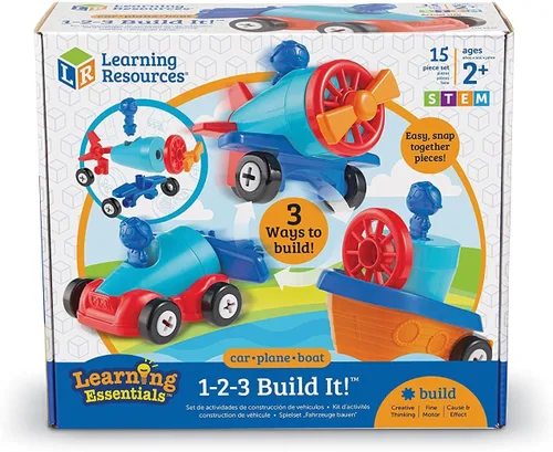 Vista 6 de Learning Resources 1-2-3 Build it! Coche, barco, avión, 15 piezas