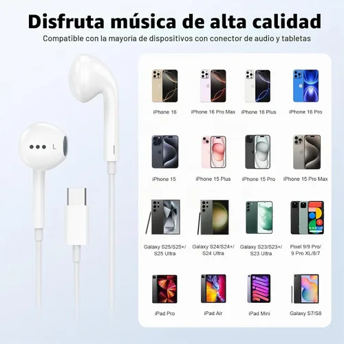 Vista 5 de USB C Headphones for iPhone 18 17 16 15,2 Pack USBC Type C Earphones CWhite