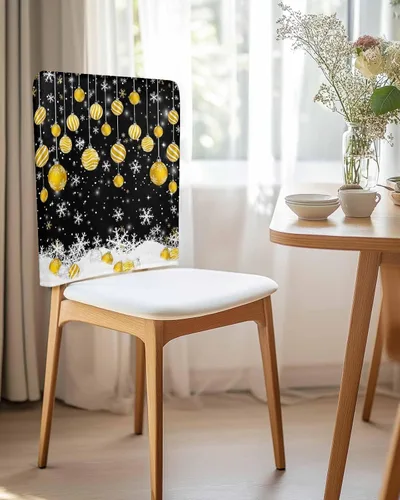 Vista 2 de Paquete de 4 fundas de respaldo de bolas de Navidad para sillas de comedor, lavables, extraíbles y lavables, protector de silla para boda, fiesta