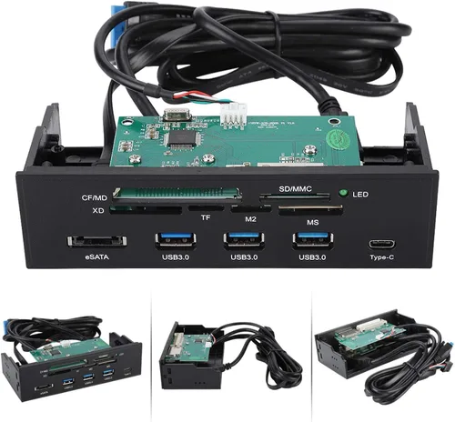 Vista 4 de Lector de tarjetas interno, interfaz USB 3.0 de 5.25 pulgadas, multifunción, lector de tarjetas internas, panel frontal de PC, con eSATA y puerto