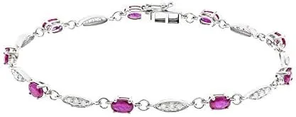 Vista 3 de Gin & Grace - Pulsera de oro blanco de 10 quilates con diamantes reales (I1) con rubí genuino para el trabajo diario de la joyería para mujeres