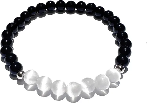 Vista 17 de Pulsera con cuentas de gemas naturales, ojo de tigre, hematita, ágata negra, granito, sándalo, piedra de lava, joyería elástica hecha a mano
