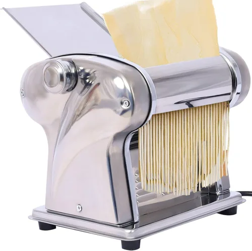 Vista 8 de Máquina eléctrica de pasta, máquina de rodillos de acero inoxidable, 2 cuchillas para fideos redondos delgados de 0.059 in y planos de 0.157 in