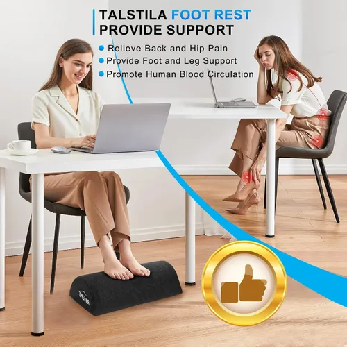 Vista 4 de TALSTILA Reposapiés para debajo del escritorio en el trabajo, reposapiés con bolsillos cálidos y de felpa, taburete ergonómico de espuma, reposapiés