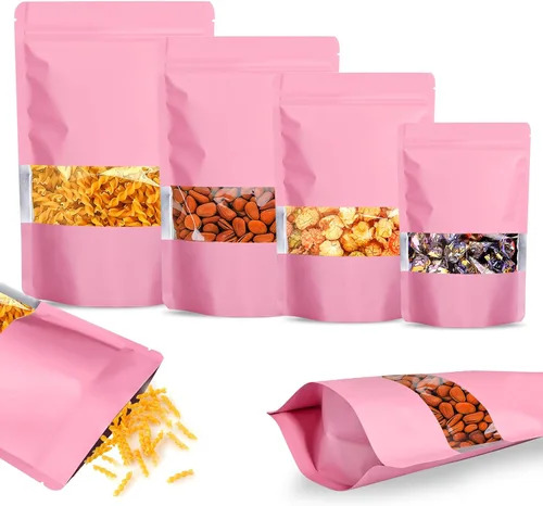 Vista 9 de 100 bolsas a prueba de olores, bolsas de embalaje resellables, bolsa de papel de aluminio mate con ventana transparente, bolsa sellable a prueba