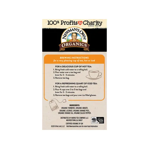 Vista 4 de Newman's Own Té de hierbas de jengibre de cúrcuma orgánico, sin cafeína, sabores salados y picantes combinados para la taza perfecta de té, paquete