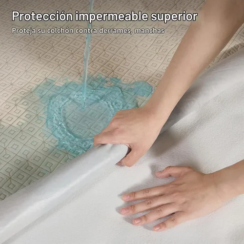 Vista 3 de BEDLORE Protector de colchón de tamaño Queen, funda de colchón impermeable sin ruido con bolsillos elásticos para colchones de 6 a 15 pulgadas, Beige