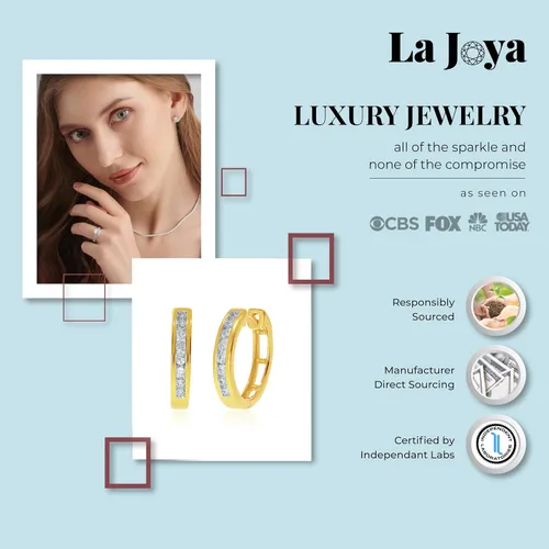 Vista 2 de La Joya Aretes de aro de diamantes cultivados en laboratorio de 14 CT para mujer