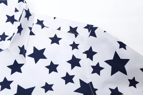 Vista 4 de Camisa de vestir de manga corta para hombre, ajuste regular, con botones, casual, con estampado único Grandes estrellas de la marina