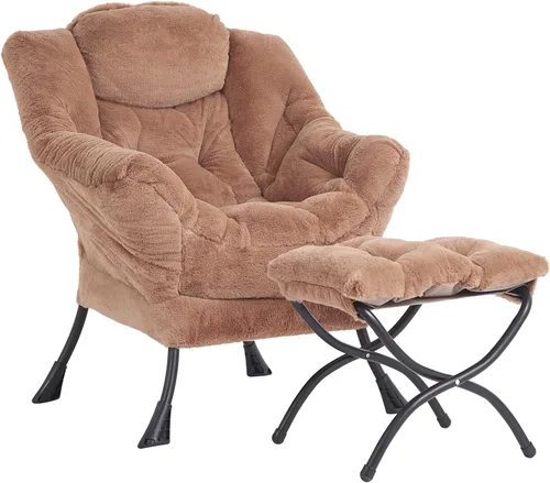 Vista 23 de LITA - Silla perezosa con otomana, sofá tapizado de ocio moderno de acento, silla de lectura contemporánea de salón con reposabrazos y bolsillo