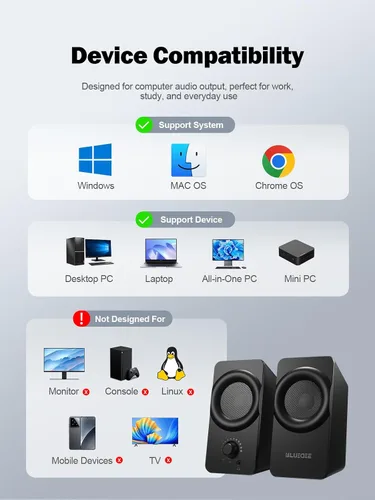 Vista 15 de Bluedee Altavoces de computadora para PC de escritorio, altavoces de PC de doble controlador con luces RGB, altavoz USB compacto con cable Plug &