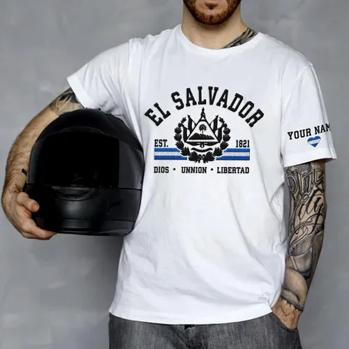 Vista 6 de Ligthuy - Camisa bordada con nombre personalizado de El Salvador en 3D, camiseta con la bandera de El Salvador para hombres y mujeres, camisetas