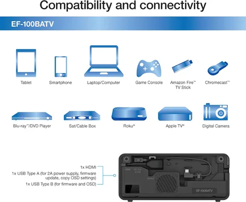 Vista 5 de Epson Proyector láser de transmisión inteligente EF-100 con Android TV - Negro