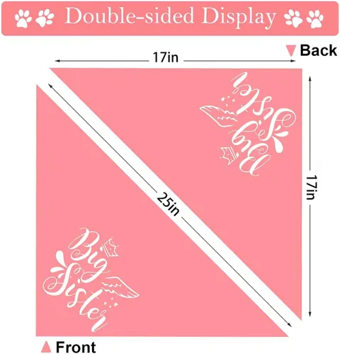 Vista 3 de Pañuelos para Perros Big Sister Big Brother, Bandana Ajustable de Doble Cara para Mascotas para Anuncio de Embarazo, Bufanda Triangular para Perros