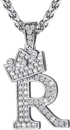 Vista 33 de U7 Crown Initial Number Necklace for Men Women A-Z Letter Pendant Chain a. Oro