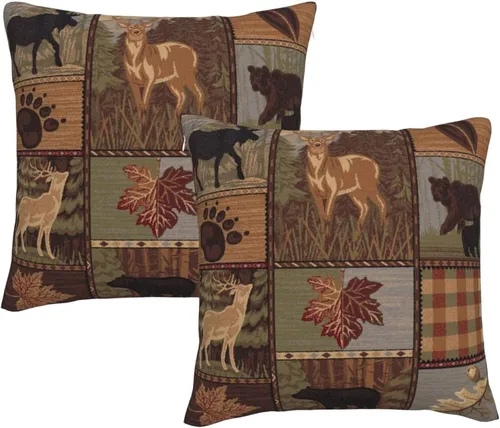 Vista 13 de Juego de 2 fundas de almohada cuadradas de 18 x 18 pulgadas, estilo retro, natural, cabaña, cisne, pez, pato, decoración para el hogar, sofá, fundas
