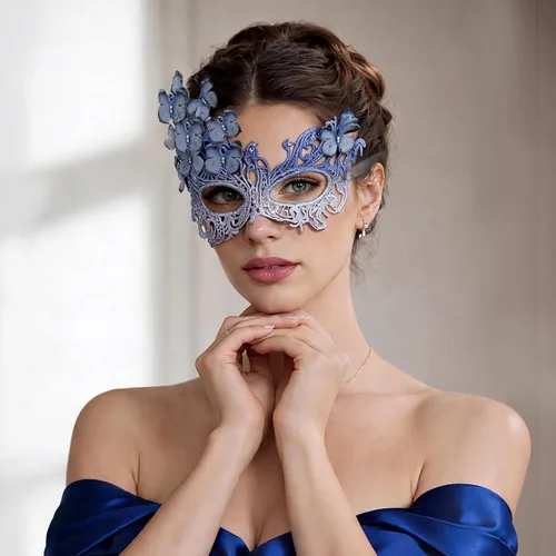 Vista 2 de BABEYOND Máscara de mariposa estilo veneciano Mardi Gras disfraz Azul