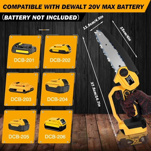 Vista 2 de bellaDimora Motosierra Mini Inalámbrica de 6 Pulgadas Compatible con Batería DeWalt 20V MAX (Batería No Incluida), Motosierra Eléctrica de Mano