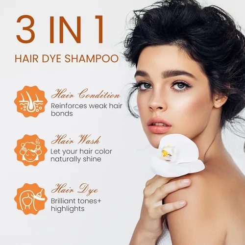 Vista 3 de Champú de tinte para el cabello 3 en 1, 100% cobertura de cabello gris, champú natural instantáneo tratado para canas, vino oscuro rojo burdeos