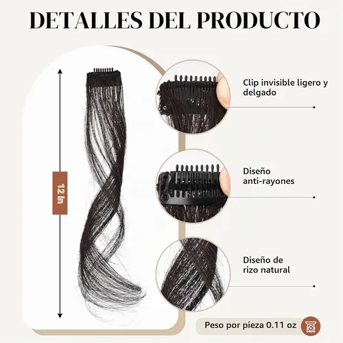 Vista 2 de Flufymooz Juego de flequillos de 30 cm con clip: Flequillo largo sintético con barba de dragón y patillas, 2 piezas (Negro Marrón)
