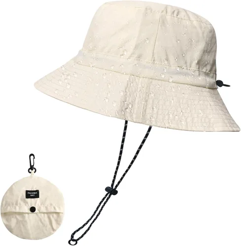 Vista 29 de NPJY Packable Sun Bucket Hat for Women Outdoor Waterproof Rain Hat Beige liso (plegable)