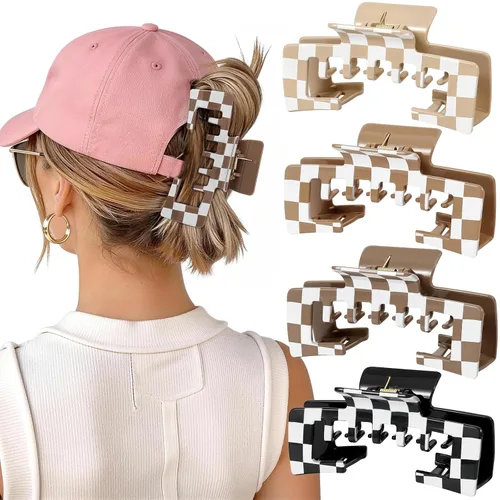 Vista 8 de 4 Pcs Flexible Hair Clip, 4.1Inch Soft Flexible Hair Claw Clip for Hat Brown Red