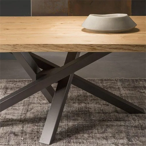Vista 6 de LAKIQ Mesa de comedor de madera maciza rectangular industrial para cocina, comedor en la naturaleza con pedestal de metal, mesa de centro para sala