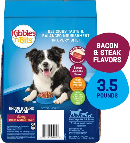 Vista 2 de Kibbles 'n Bits Alimento seco para perros, sabroso sabor a tocino y bistec para perros adultos, bolsa de 3.5 libras Nutrición completa