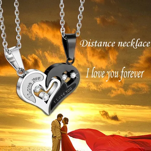 Vista 5 de Karlota Juego de pulseras con dije de acero inoxidable para parejas, con texto en inglés "I Love You" a juego, para novios, novias, novias, regalos