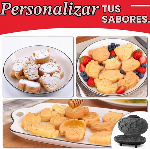Vista 4 de SugarWhisk Mini waflera de animales para niños, mini máquina para hacer panqueques con 12 moldes diferentes para panqueques, plancha pequeña