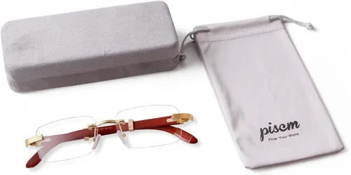 Vista 7 de Piscm Gafas de sol de madera con templo gafas de sol sin montura para hombres gafas planas con luz azul