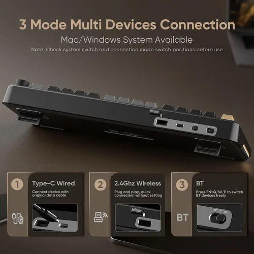 Vista 4 de RedThunder Teclado Mecánico Inalámbrico K75, Perilla CNC, Tri-Modo BT5.0/2.4GHz/USB-C Intercambiable en Caliente Personalizable, Interruptores