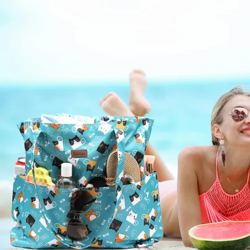Vista 5 de Bolsa de playa impermeable para gimnasio, piscina, playa, viajes, 100% impermeable, grande, ligera y con cremallera superior
