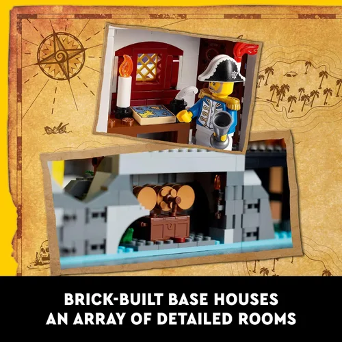 Vista 4 de LEGO Icons Eldorado - Kit de construcción de fortaleza, regalo pirata, incluye barco pirata y 8 minifiguras, idea de regalo nostálgica para adultos