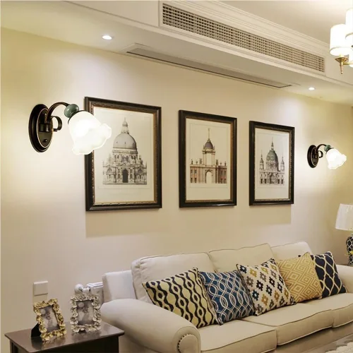 Vista 3 de Black Metal Retro Wall Light Glass Shade Hardwired Farmhouse Bedroom Bedside Light Fixture Indoor Hallway Living Room Sconce Vintage Edison Bulb