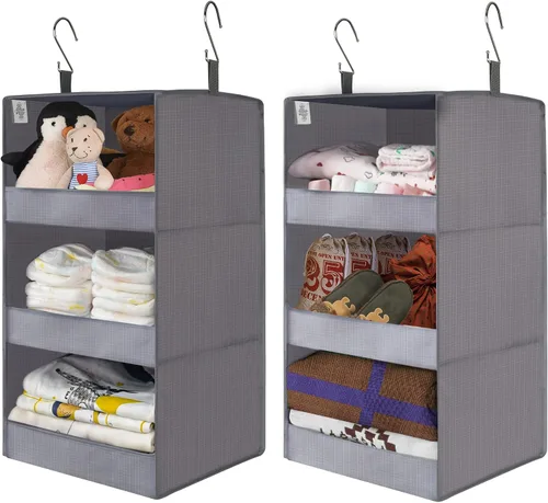 Vista 3 de GRANNY SAYS Paquete de 3 contenedores rectangulares de tela y 2 organizadores colgantes para armario para dormitorio