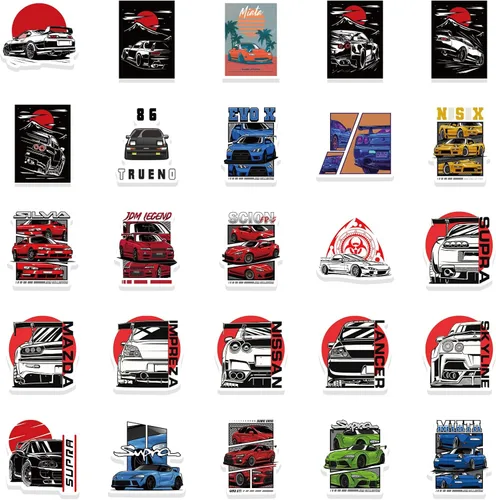 Vista 6 de 200 calcomanías JDM Racing Cars – Impermeable para laptop, botellas, monopatín, guitarra, casco