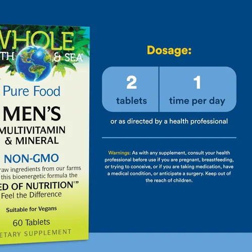 Vista 3 de De toda la tierra y mar – Hombres & Multivitamínico Mineral, Raw, Whole Food Nutrición, 60 tabletas