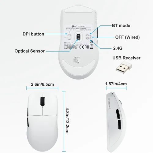 Vista 6 de E-YOOSO Ratón Bluetooth inalámbrico, mouse recargable, mouse para juegos de 26000 DPI con cable, ergonómico superligero, compatible con software
