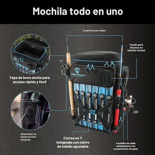 Vista 3 de Mochila para aparejos de pesca Evolution Drift Series, mochila de camping con 6 bandejas para aparejos de pesca, resistente