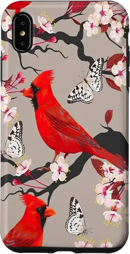 Vista 11 de Funda para iPhone 16 Women Girls Cardinals Red With Floral Butterfly
