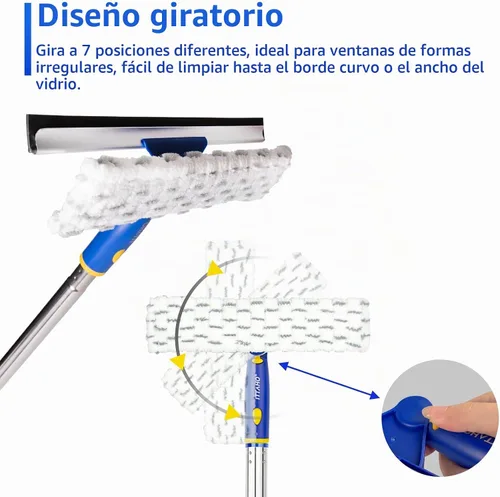 Vista 2 de Limpiador de limpiaparabrisas de 86.6 pulgadas, kit de herramientas de limpieza de ventanas 2 en 1, escobilla de ducha con poste de extensión