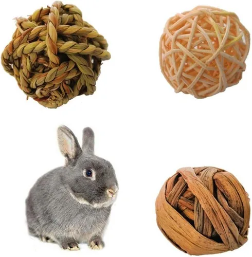 Vista 2 de Juguetes masticables para actividades de animales pequeños, conejos, pájaros, loros, jugar con bolas de ratán de mimbre para chinchilla, conejillo