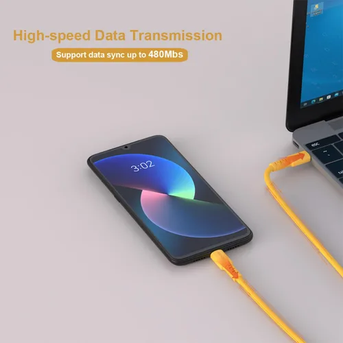 Vista 5 de Hichain Paquete de 2 cables de carga USB A a USB C amarillo de 4 pies, cable de carga rápida tipo C de 100 W, sincronización de datos, cable USB C