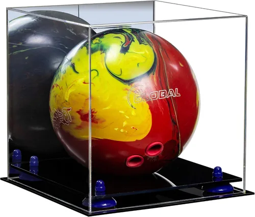 Vista 57 de Better Display Cases Acrylic Bowling Ball Display Case with Mirror Case, Yellow Risers and Clear Base (B33/A028)