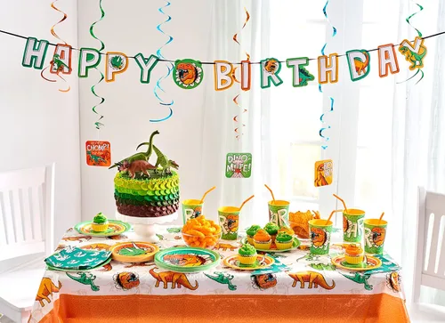 Vista 3 de American Greetings Suministros para fiestas de cumpleaños de dinosaurios, kit de pancarta (7 piezas)
