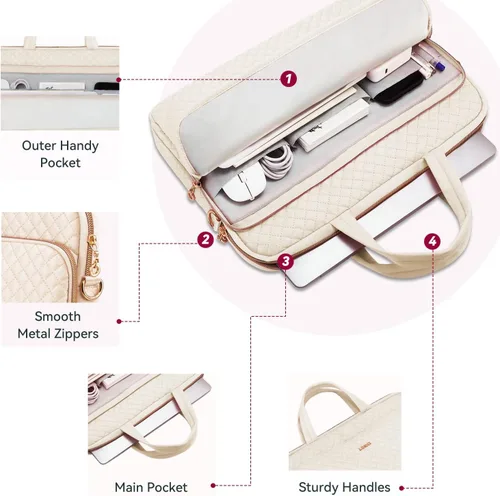 Vista 6 de Funda para laptop para mujeres y hombres, bolsa de mensajero, 14 Beige