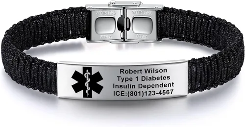 Vista 19 de Pulseras de alerta médica para mujeres Pulseras de identificación médica personalizables para hombres, niñas y niños Pulseras médicas trenzadas