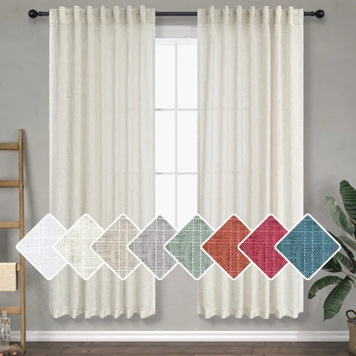 Vista 49 de DANCURTON Cortinas de lino para ventana, cocina moderna, dormitorio, ventanas pequeñas, 2 paneles con bolsillo con pestaña trasera, gruesas